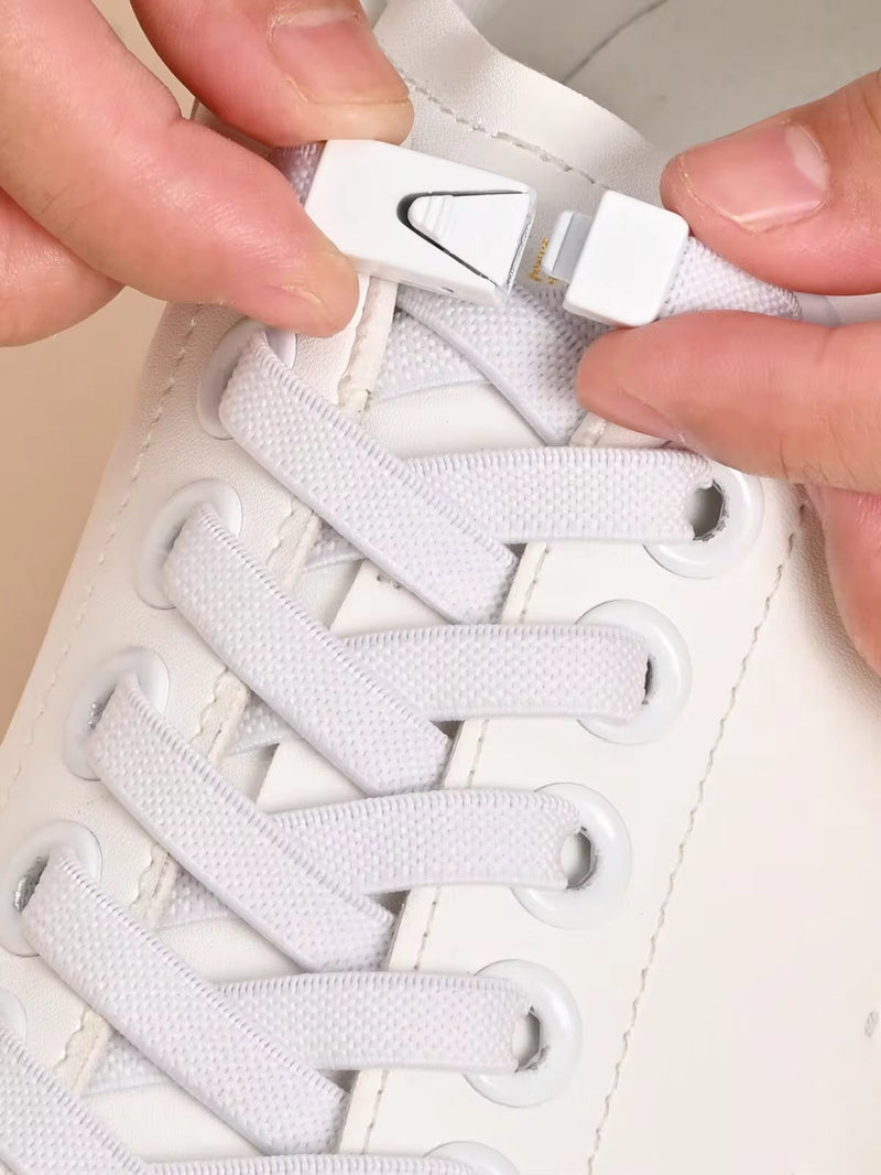 1pair Elastic No Tie Shoelaces With Switch Buckle, White Color, Suitable For Sneakers, Training Shoes And Casual Shoes,White Shoes,Basketball Shoes, Winter Gift Ideas