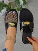 Women's Fishnet Hollow-Out Flat Loafers, Comfortable Linen Casual Backless Mules, Breathable Mesh Slip-On Sandals, Lightweight Soft Indoor Slippers, Bohemian Style Fashion Sandals, Black Mules