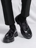 Men's Leather Printed Platform Slip-On Penny Loafers Fashion Round Toe Metal Decoration Non-Slip Lug Sole Business Dress Shoes For Driving OfficeParty