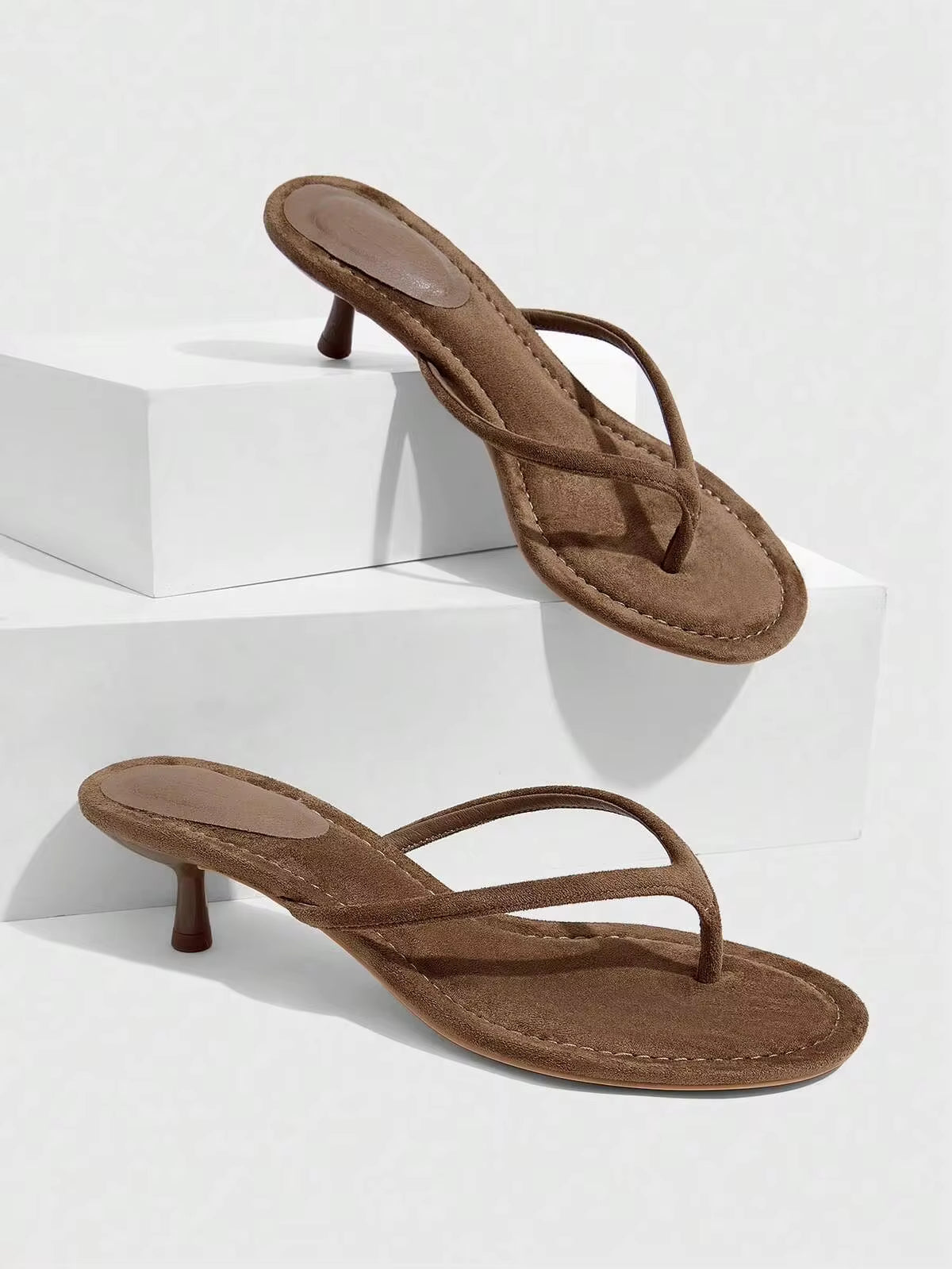 CUCCOO SZL Women's Shoes New Low-Heeled Round Toe Pinch Feet Elegant Sweet Romantic Women's High-Heeled Sandals Summer Shoes